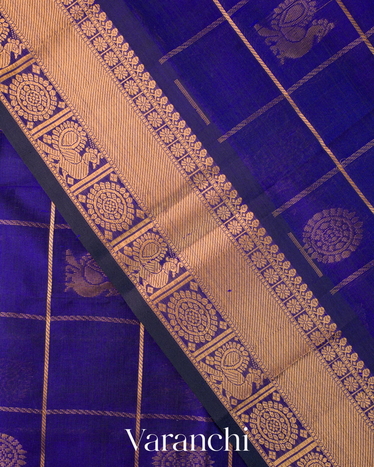 Royal Blue Pure Kanchipuram Silk Cotton Handloom Saree