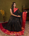 Jet Black Pure Kanchipuram Silk Cotton Handloom Saree