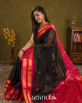 Jet Black Pure Kanchipuram Silk Cotton Handloom Saree