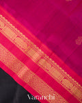 Jet Black Pure Kanchipuram Silk Cotton Handloom Saree