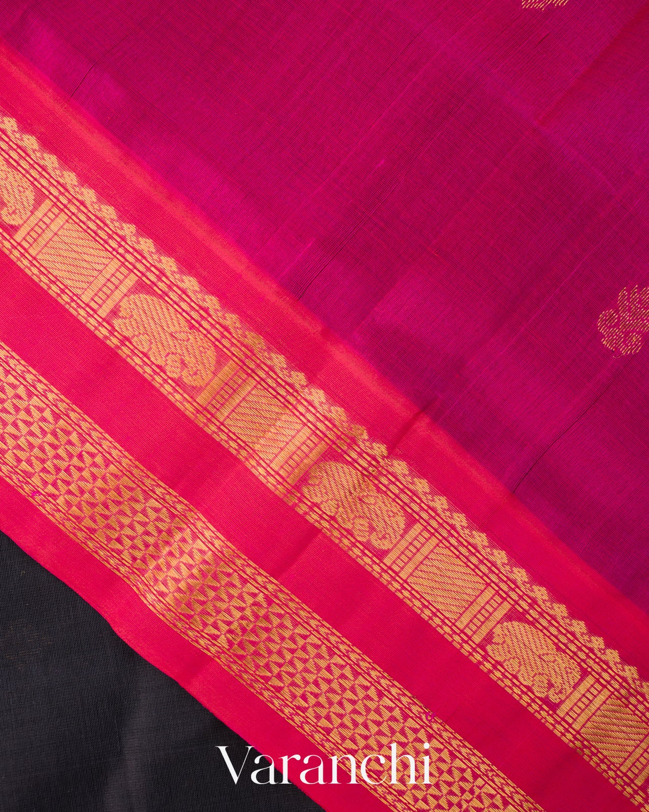 Jet Black Pure Kanchipuram Silk Cotton Handloom Saree