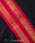 Jet Black Pure Kanchipuram Silk Cotton Handloom Saree