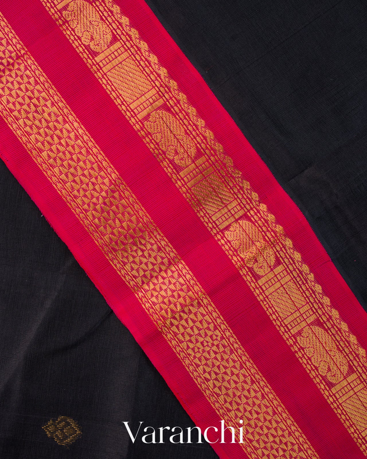 Jet Black Pure Kanchipuram Silk Cotton Handloom Saree