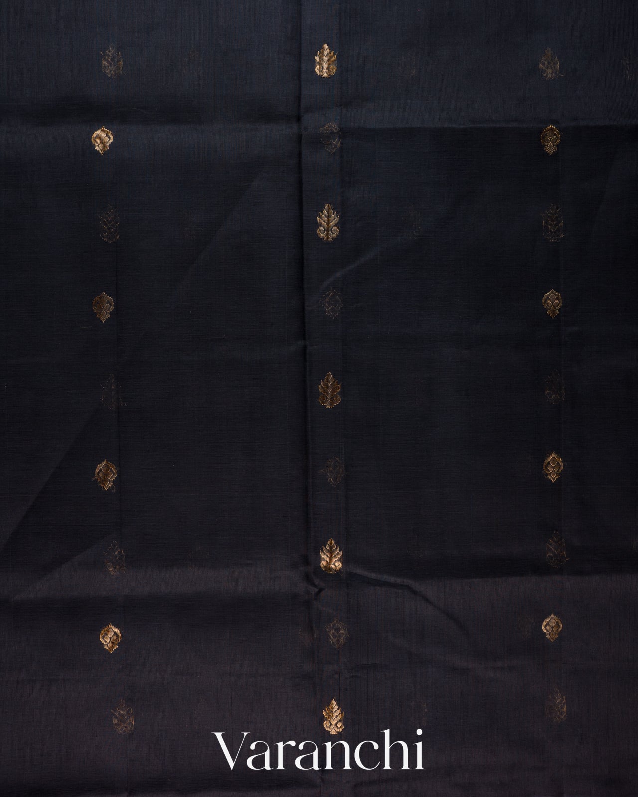 Jet Black Pure Kanchipuram Silk Cotton Handloom Saree