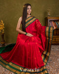 Crimson Red Pure Kanchipuram Silk Cotton Handloom Saree