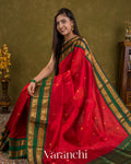 Crimson Red Pure Kanchipuram Silk Cotton Handloom Saree