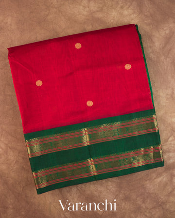 Crimson Red Pure Kanchipuram Silk Cotton Handloom Saree