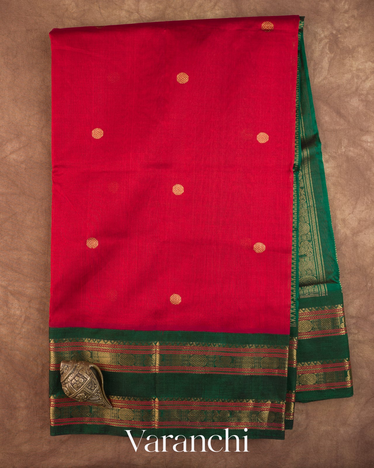 Crimson Red Pure Kanchipuram Silk Cotton Handloom Saree