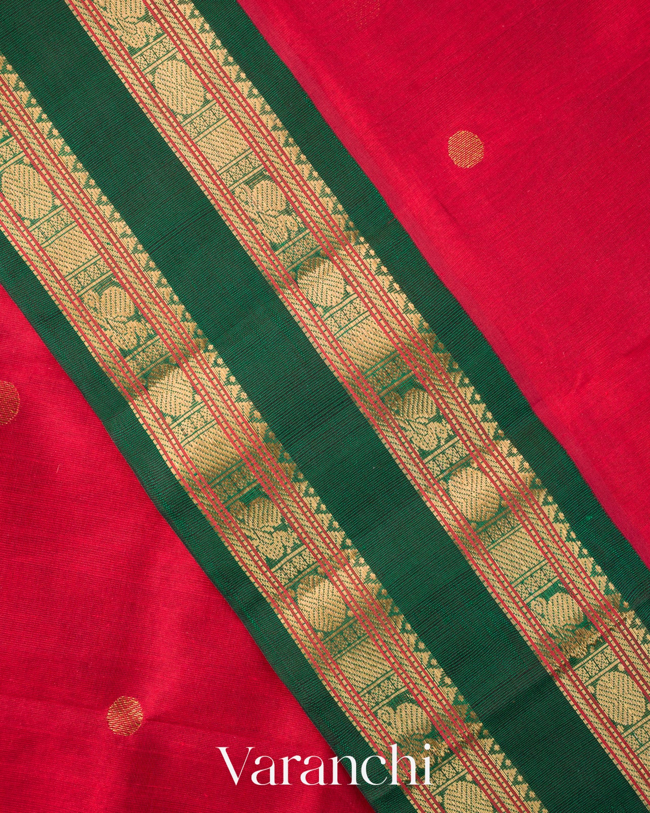 Crimson Red Pure Kanchipuram Silk Cotton Handloom Saree
