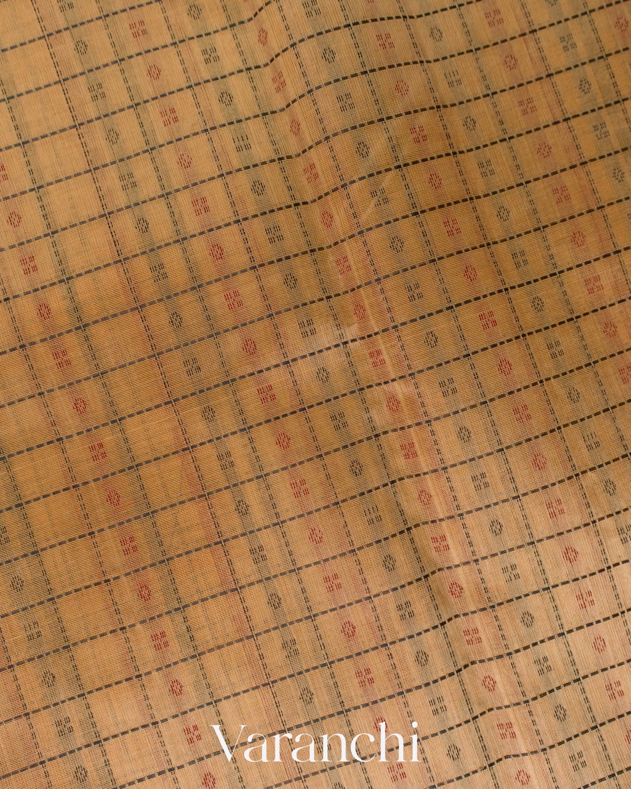Beige Checkered Pure Kanchipuram Silk Cotton Handloom Saree