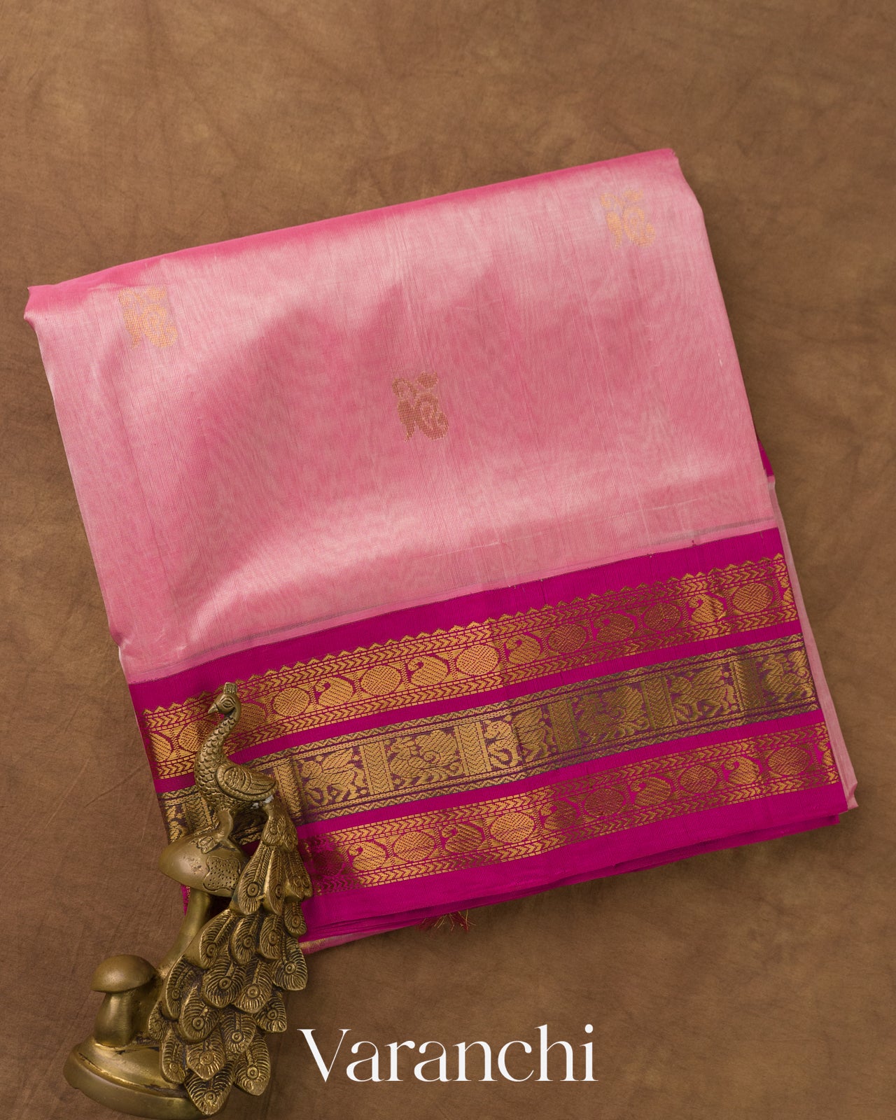 Baby Pink Pure Kanchipuram Silk Cotton Handloom Saree