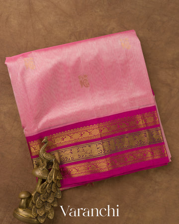 Baby Pink Pure Kanchipuram Silk Cotton Handloom Saree