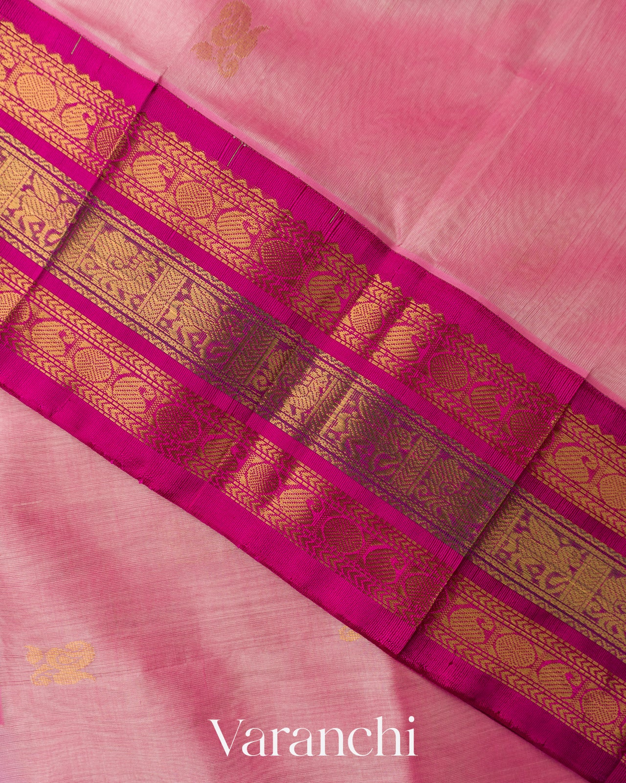 Baby Pink Pure Kanchipuram Silk Cotton Handloom Saree