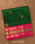 Bottle Green Pure Kanchipuram Silk Cotton Handloom Saree