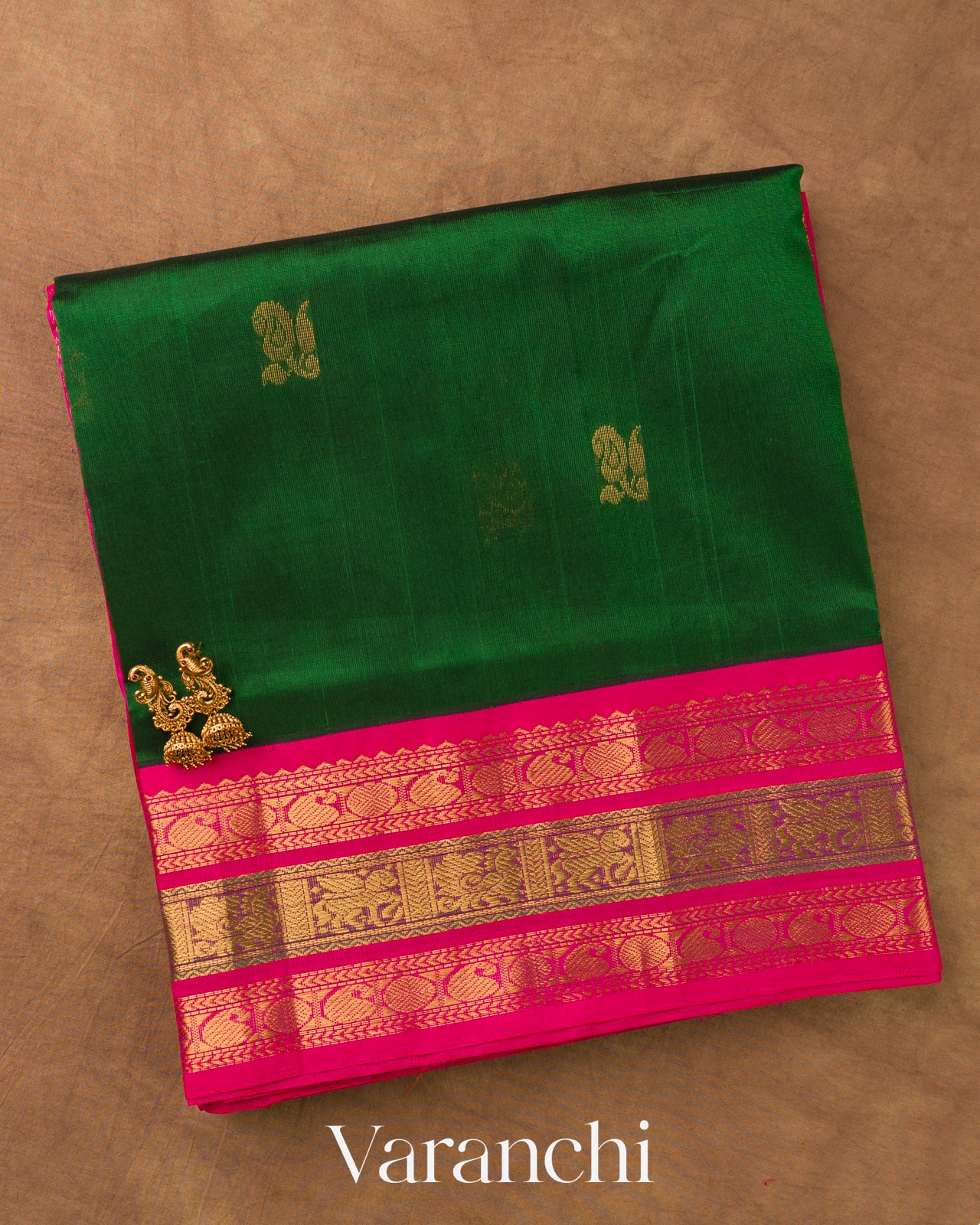 Bottle Green Pure Kanchipuram Silk Cotton Handloom Saree