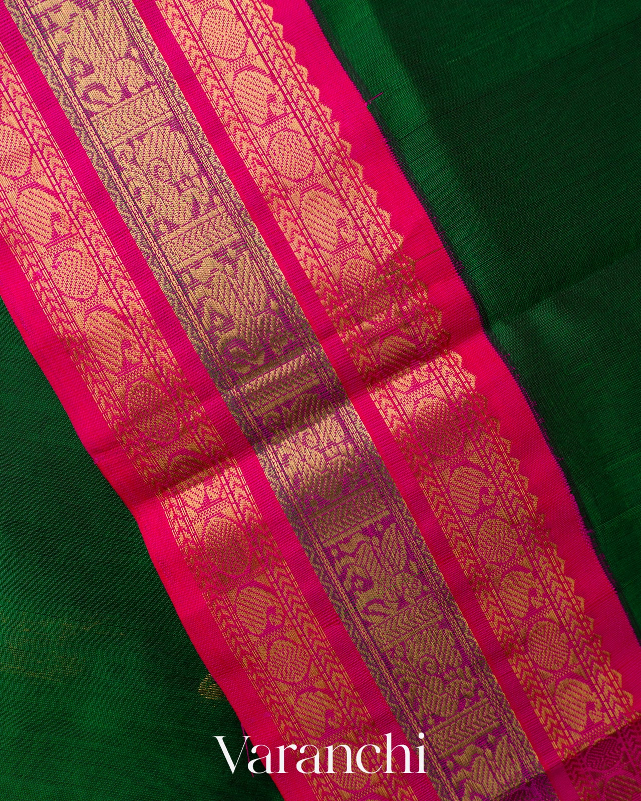Bottle Green Pure Kanchipuram Silk Cotton Handloom Saree