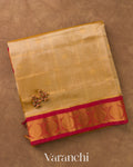 Beige Checkered Pure Kanchipuram Silk Cotton Handloom Saree