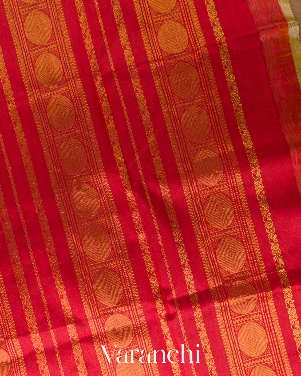 Beige Checkered Pure Kanchipuram Silk Cotton Handloom Saree