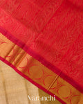 Beige Checkered Pure Kanchipuram Silk Cotton Handloom Saree