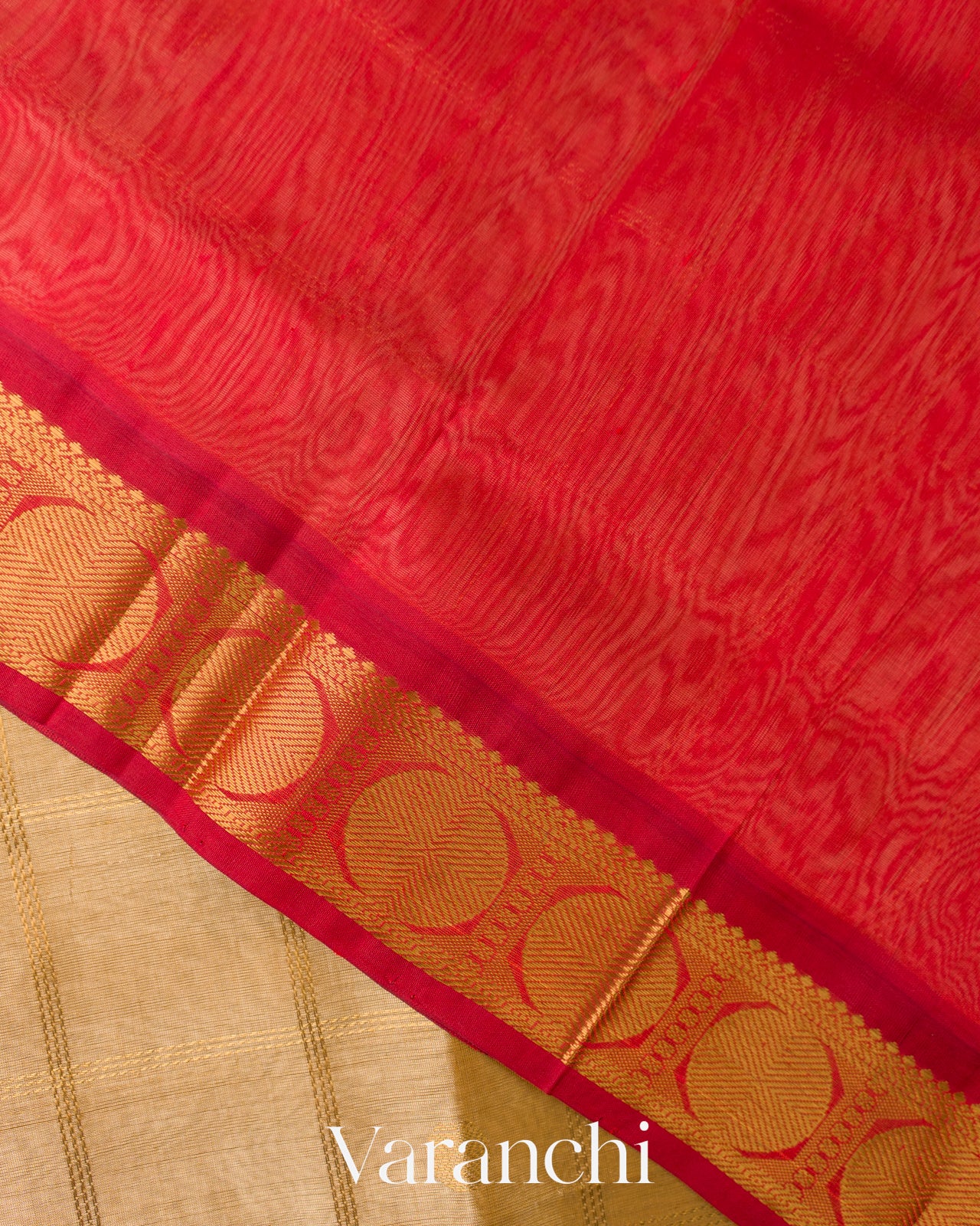 Beige Checkered Pure Kanchipuram Silk Cotton Handloom Saree