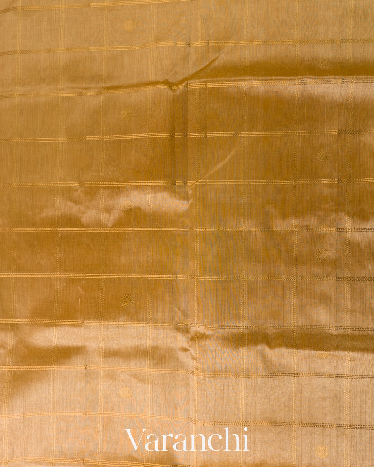 Beige Checkered Pure Kanchipuram Silk Cotton Handloom Saree