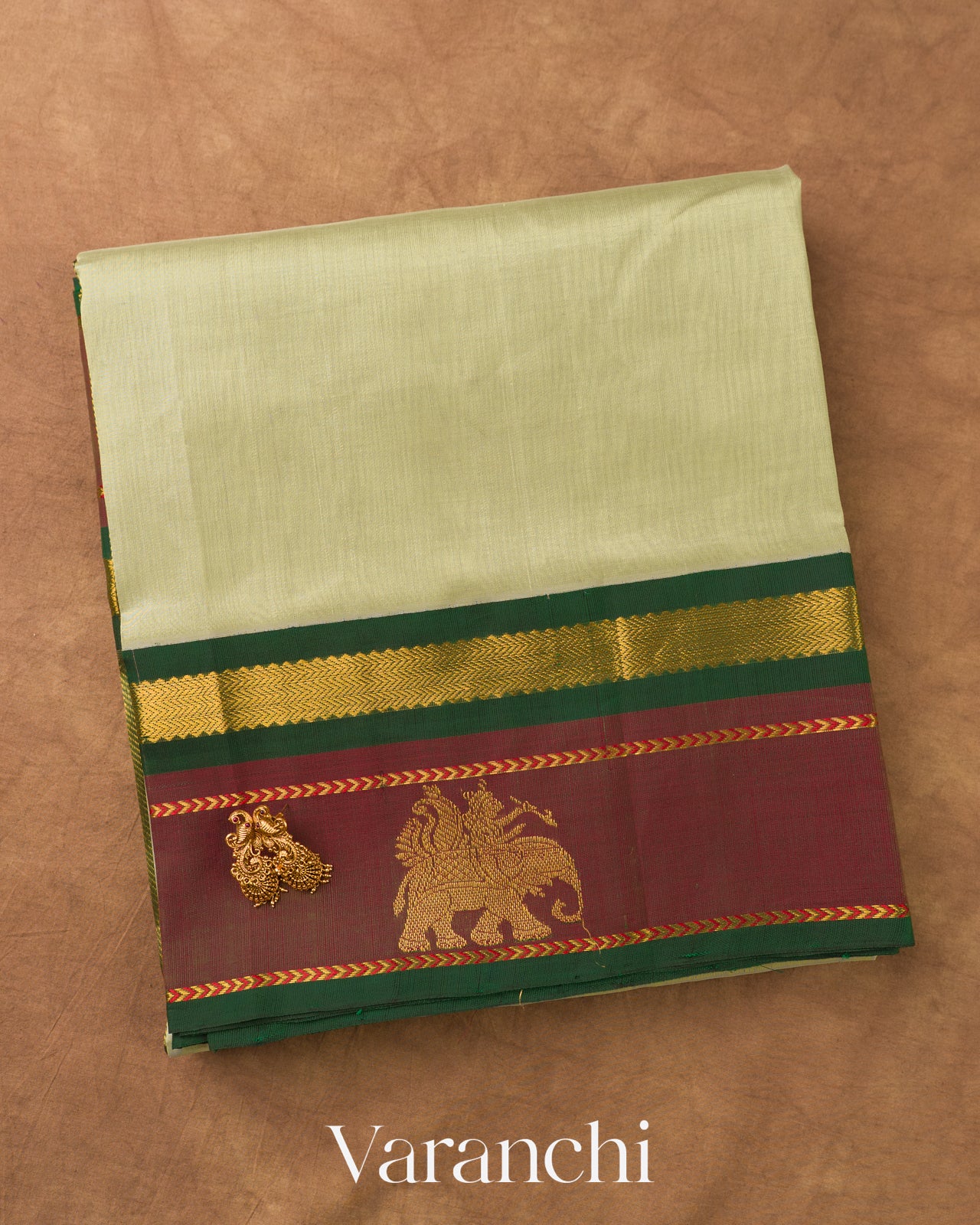 Light Pista Green Pure Kanchipuram Silk Cotton Handloom Saree