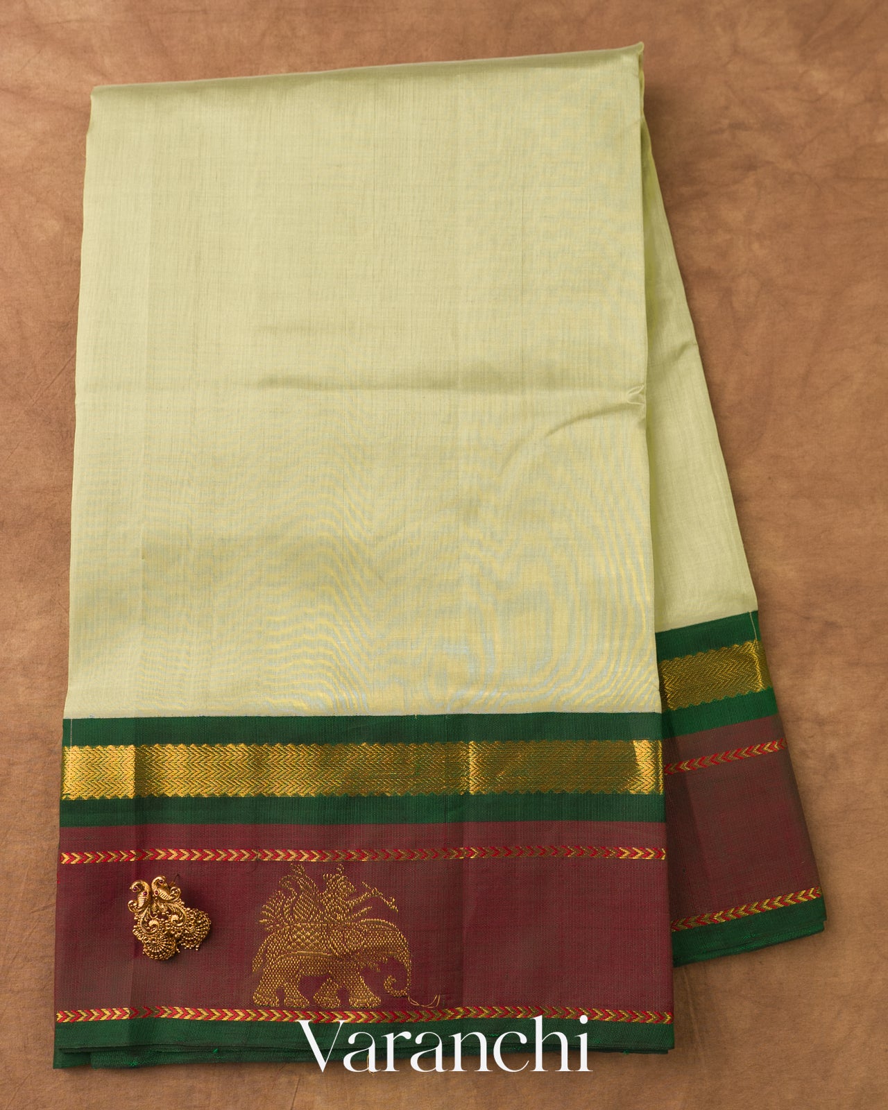 Light Pista Green Pure Kanchipuram Silk Cotton Handloom Saree