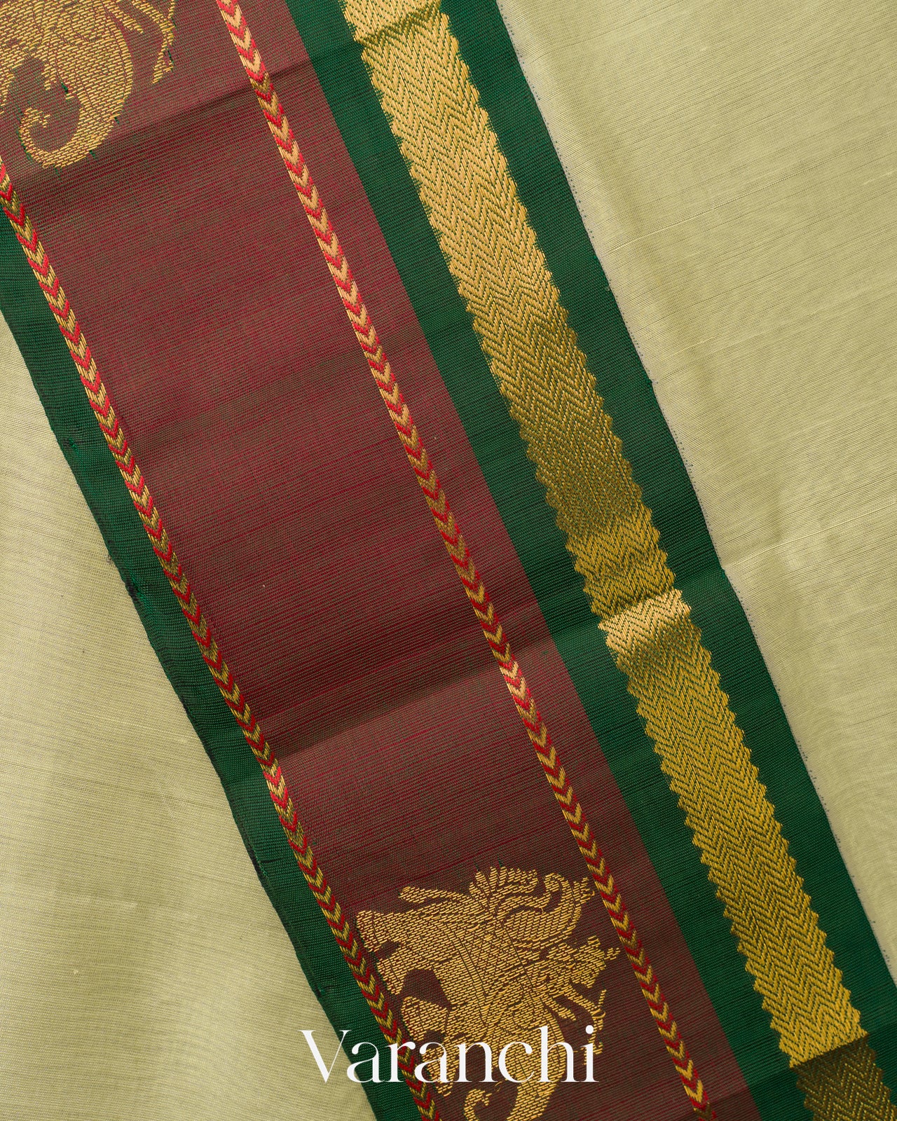 Light Pista Green Pure Kanchipuram Silk Cotton Handloom Saree