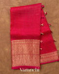 Rani Pink Checked Pure Kora Silk Saree