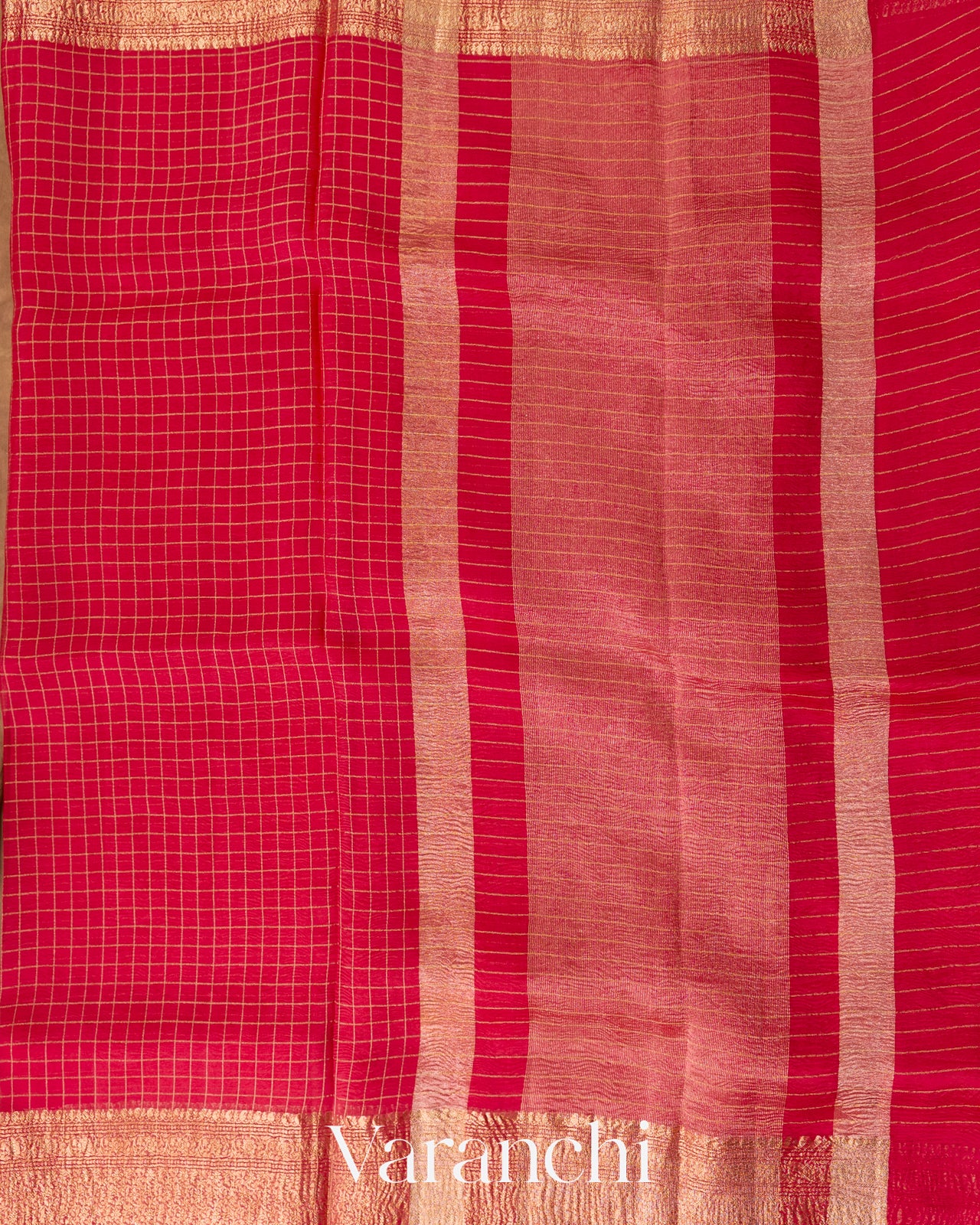 Rani Pink Checked Pure Kora Silk Saree