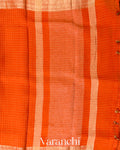 Tangerine Checked Pure Kora Silk Saree