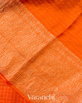 Tangerine Checked Pure Kora Silk Saree