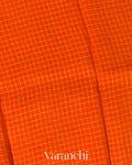 Tangerine Checked Pure Kora Silk Saree