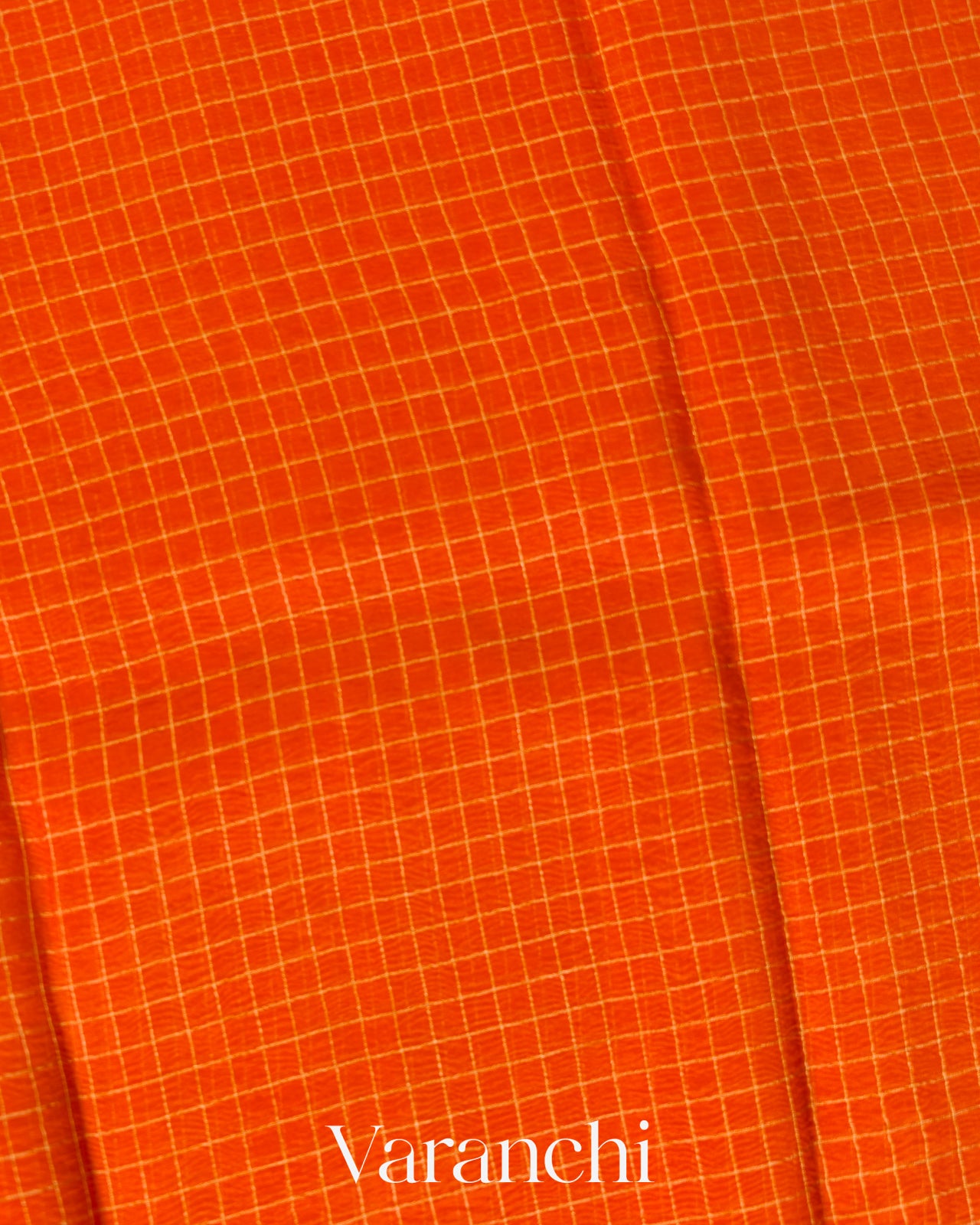 Tangerine Checked Pure Kora Silk Saree