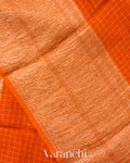 Tangerine Checked Pure Kora Silk Saree