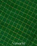 Emerald Green Checked Pure Kora Silk Saree