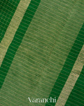 Emerald Green Checked Pure Kora Silk Saree
