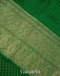 Emerald Green Checked Pure Kora Silk Saree