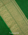 Emerald Green Checked Pure Kora Silk Saree