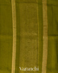 Mehendi Green Checked Pure Kora Silk Saree