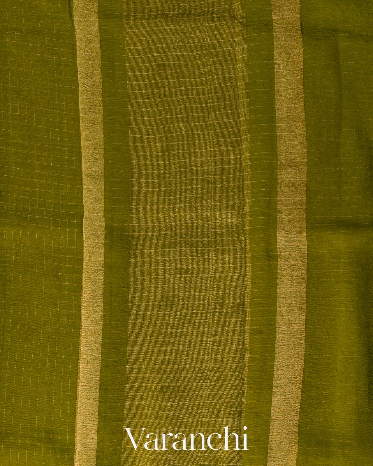 Mehendi Green Checked Pure Kora Silk Saree