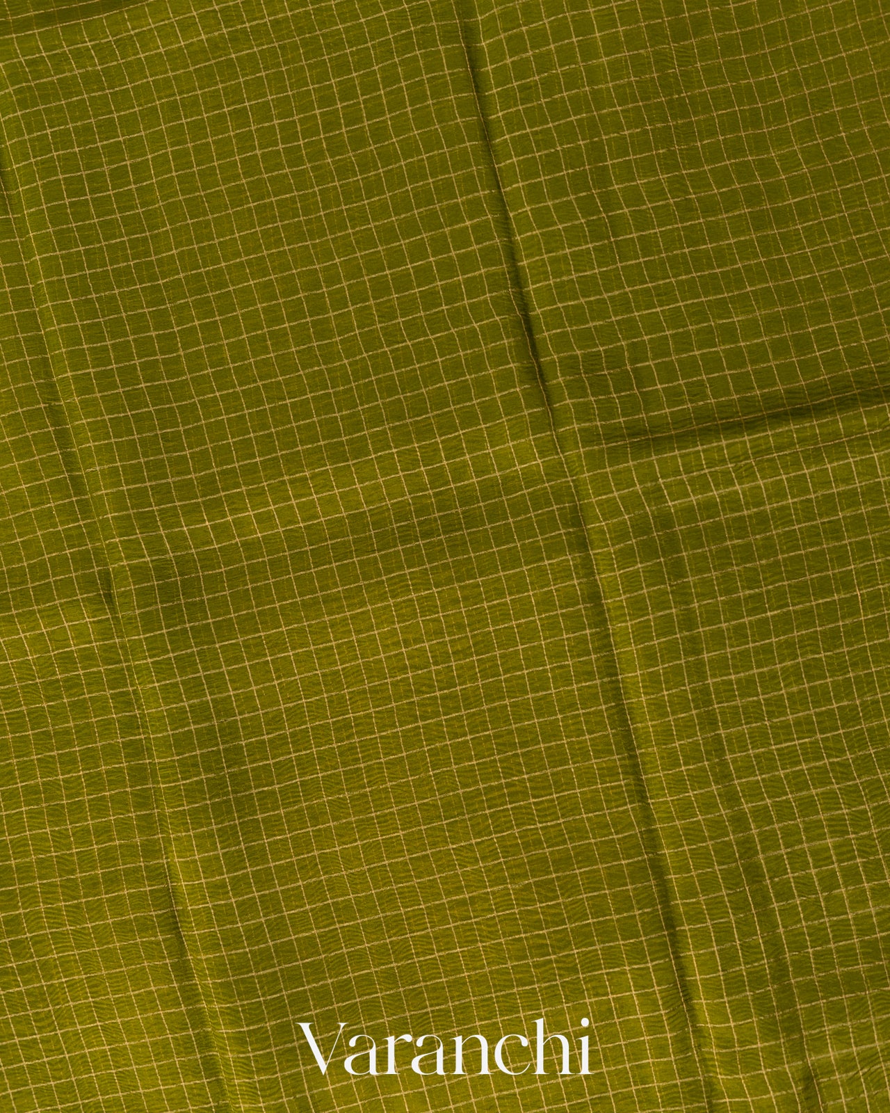 Mehendi Green Checked Pure Kora Silk Saree