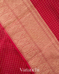 Maroon Checked Pure Kora Silk Saree