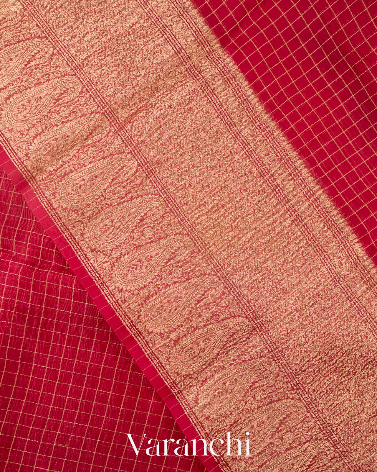 Maroon Checked Pure Kora Silk Saree