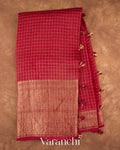Maroon Checked Pure Kora Silk Saree