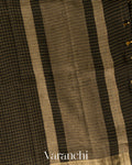 Jet Black Checked Pure Kora Silk Saree
