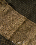 Jet Black Checked Pure Kora Silk Saree