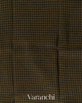 Jet Black Checked Pure Kora Silk Saree