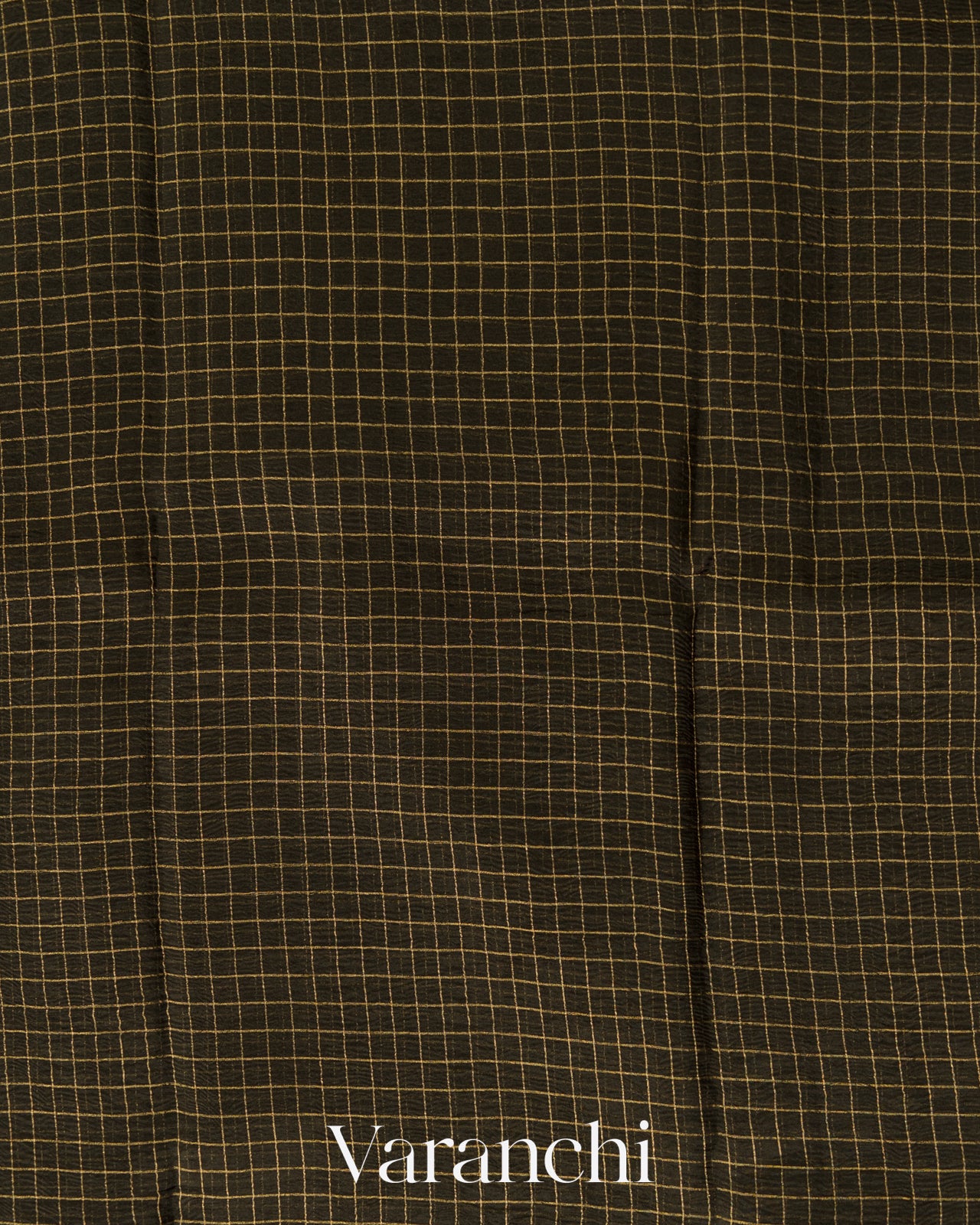 Jet Black Checked Pure Kora Silk Saree