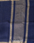 Navy Blue Checked Pure Kora Silk Saree